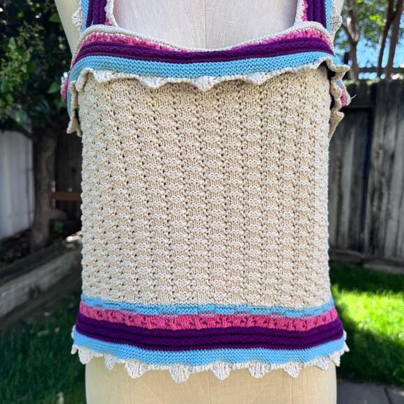 Marc New York Knit Cotton Tank Top Cream Boho Festival Women's Large - Picture 3 of 8